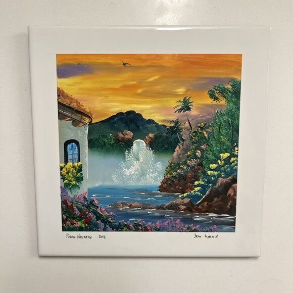 Hand Painted Ceramic Tile 8”X8” Puerto Vallarta 2012 Mexico Artist Signed Jesus - Picture 2 of 4